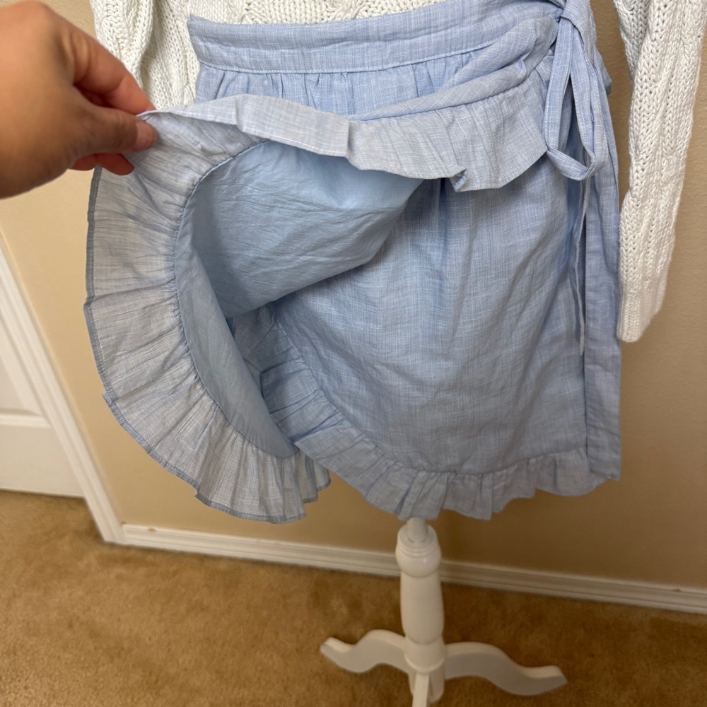 Madewell Meadow Ruffle Wrap Skirt Tie Belt Chambray Blue size 8 - Picture 3 of 6